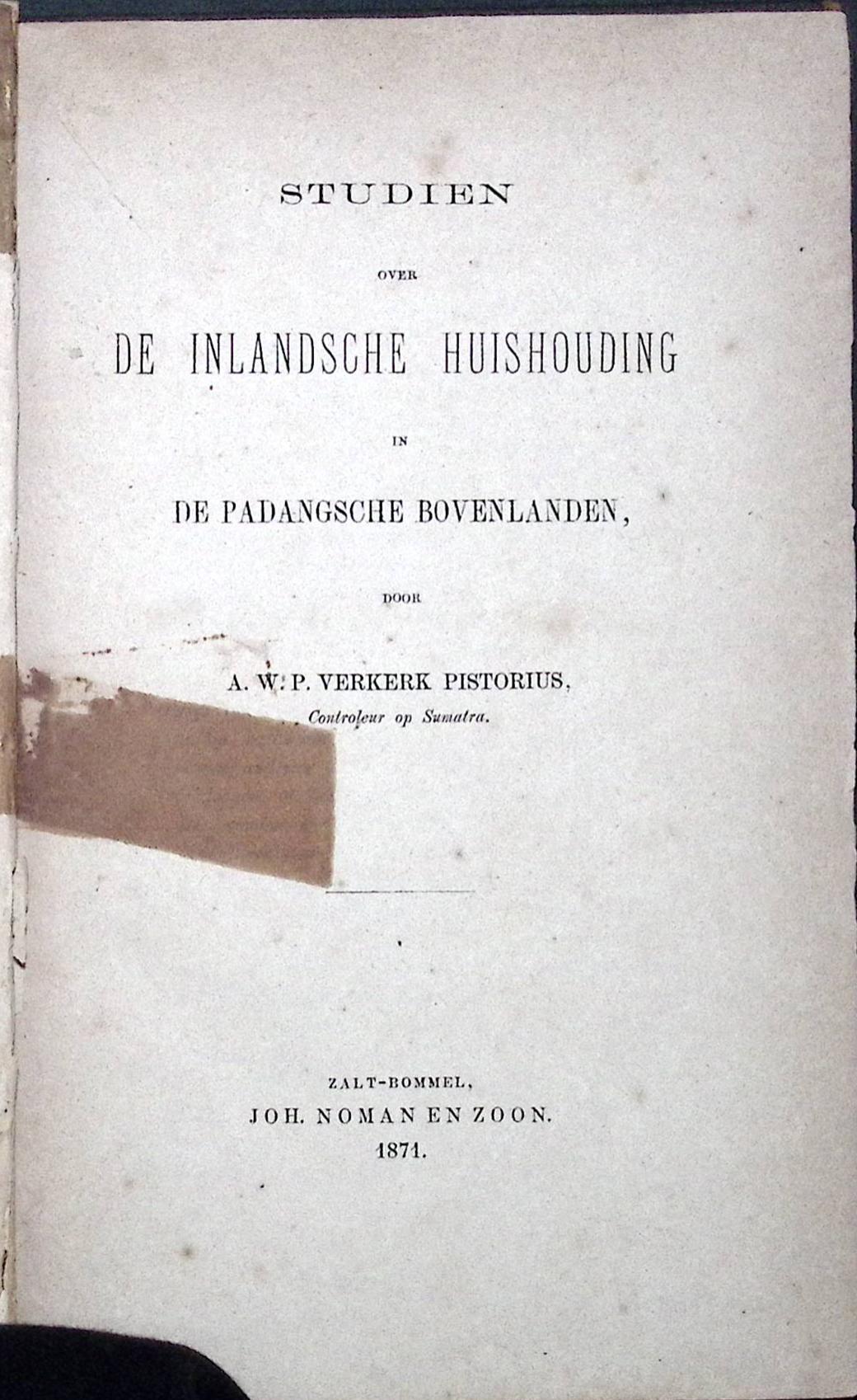 Studien Over De Inlandsche Huishoiiding in Padangsciie