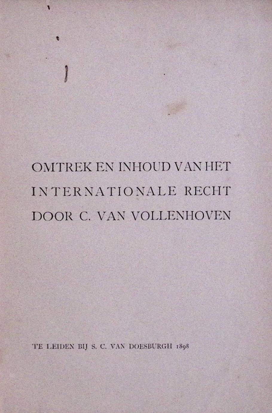 Onitrek en Inhoud Van Het Internationale Reciit Door C. Van Vollenhoven